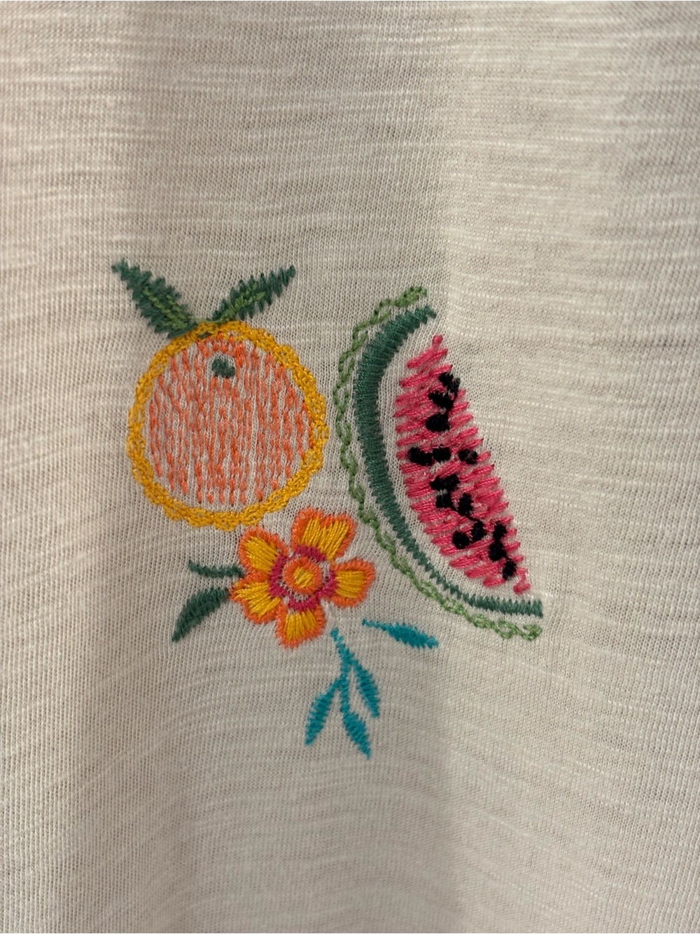 Democracy Beige Short Sleeve Tee with Colorful Fruit Embroidery - Picture 4 of 12